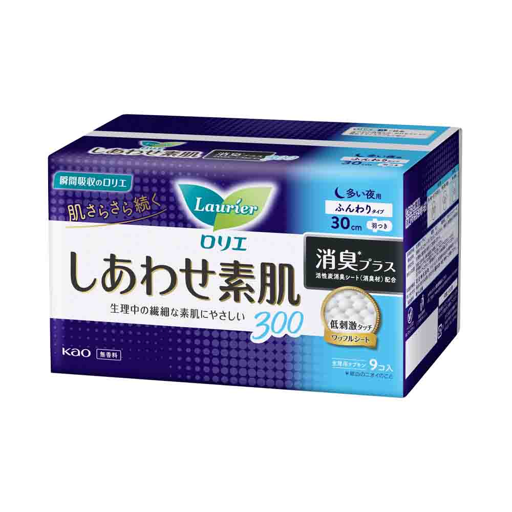 KAO Laurier Happy Skin Deodoriser Plus for Night with Wings 9 Pieces