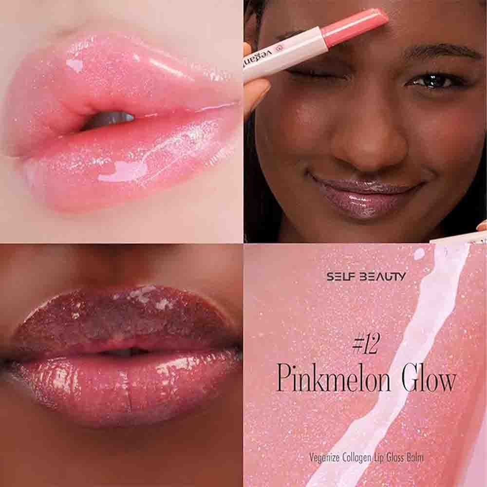 SELF BEAUTY Veganize Collagen Lip Glass Balm #12 PINK MELON GLOW - Image 2